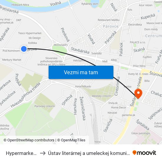 Hypermarket Tesco to Ústav literárnej a umeleckej komunikácie UKF Nitra map