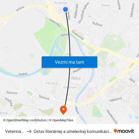 Veterinárska to Ústav literárnej a umeleckej komunikácie UKF Nitra map