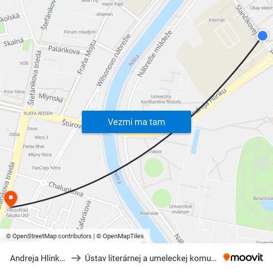 Andreja Hlinku Centro to Ústav literárnej a umeleckej komunikácie UKF Nitra map