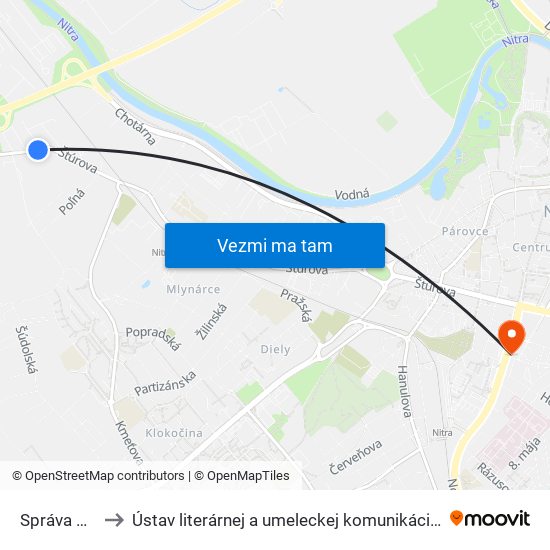 Správa Ciest to Ústav literárnej a umeleckej komunikácie UKF Nitra map