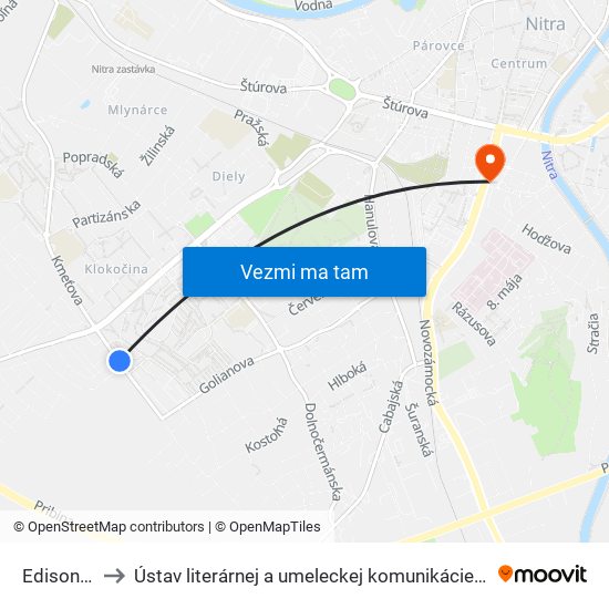 Edisonova to Ústav literárnej a umeleckej komunikácie UKF Nitra map