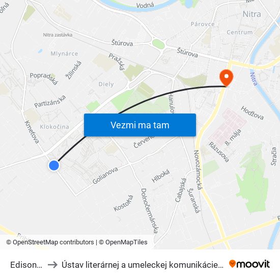 Edisonova to Ústav literárnej a umeleckej komunikácie UKF Nitra map