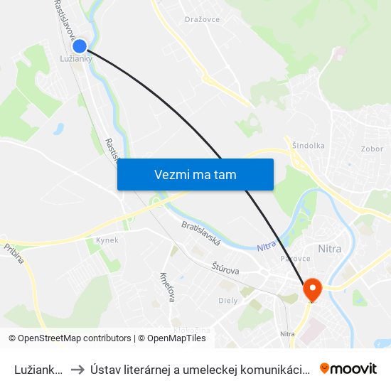 Lužianky Zš to Ústav literárnej a umeleckej komunikácie UKF Nitra map