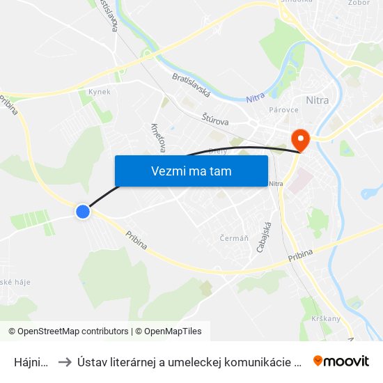 Hájnická to Ústav literárnej a umeleckej komunikácie UKF Nitra map