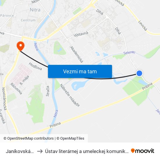 Janíkovská Cesta to Ústav literárnej a umeleckej komunikácie UKF Nitra map