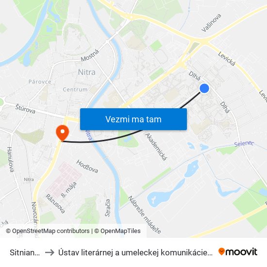 Sitnianska to Ústav literárnej a umeleckej komunikácie UKF Nitra map