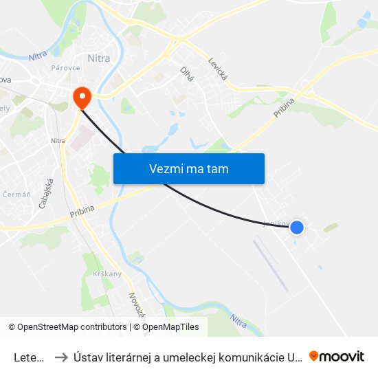 Letecká to Ústav literárnej a umeleckej komunikácie UKF Nitra map