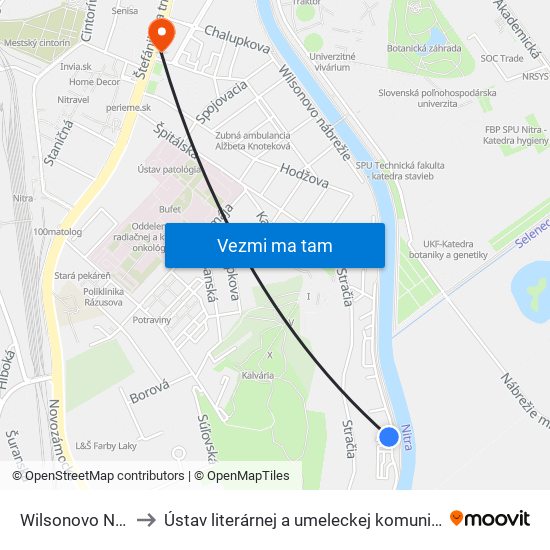 Wilsonovo Nábrežie to Ústav literárnej a umeleckej komunikácie UKF Nitra map