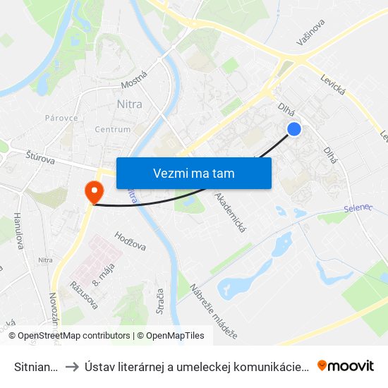 Sitnianska to Ústav literárnej a umeleckej komunikácie UKF Nitra map