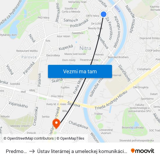 Predmostie to Ústav literárnej a umeleckej komunikácie UKF Nitra map