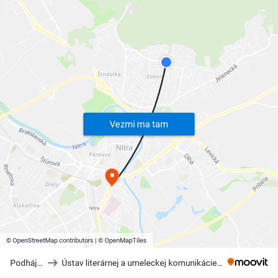 Podhájska to Ústav literárnej a umeleckej komunikácie UKF Nitra map