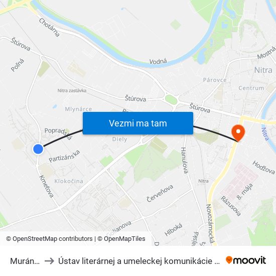 Murániho to Ústav literárnej a umeleckej komunikácie UKF Nitra map