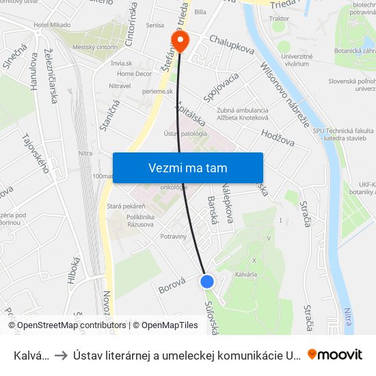 Kalvária to Ústav literárnej a umeleckej komunikácie UKF Nitra map