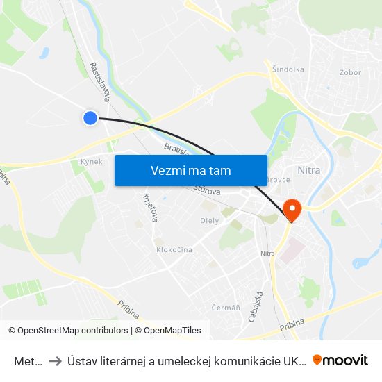 Metro to Ústav literárnej a umeleckej komunikácie UKF Nitra map