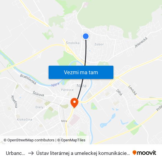 Urbancova to Ústav literárnej a umeleckej komunikácie UKF Nitra map