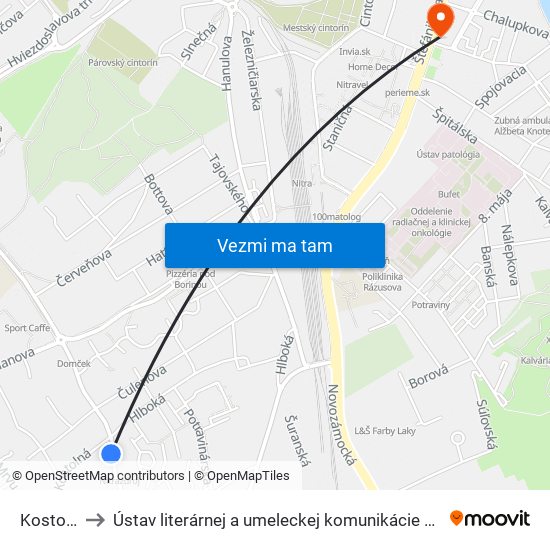 Kostolná to Ústav literárnej a umeleckej komunikácie UKF Nitra map