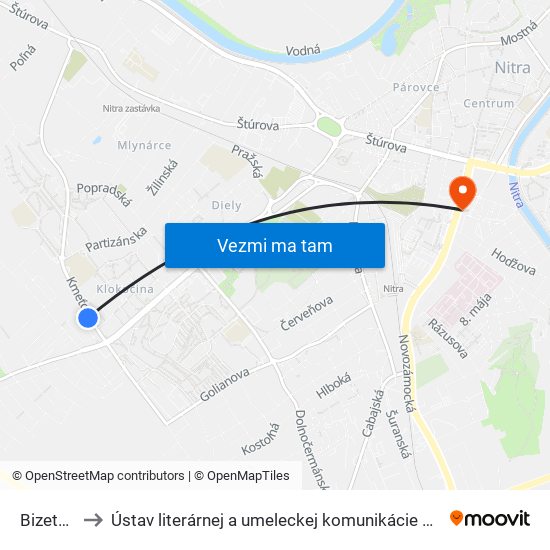 Bizetova to Ústav literárnej a umeleckej komunikácie UKF Nitra map