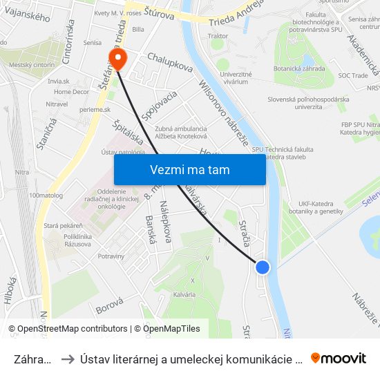 Záhradná to Ústav literárnej a umeleckej komunikácie UKF Nitra map