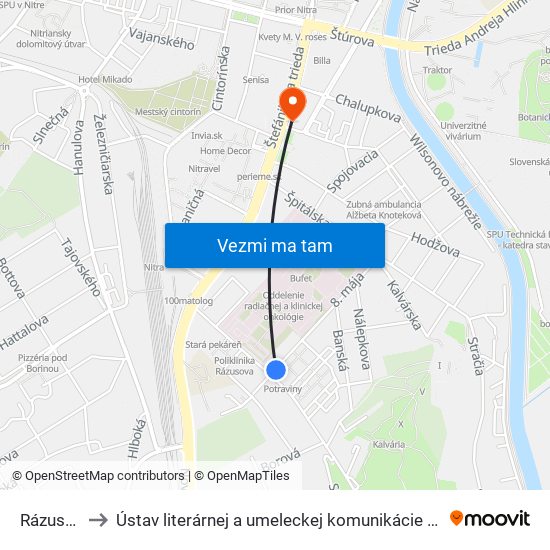 Rázusova to Ústav literárnej a umeleckej komunikácie UKF Nitra map