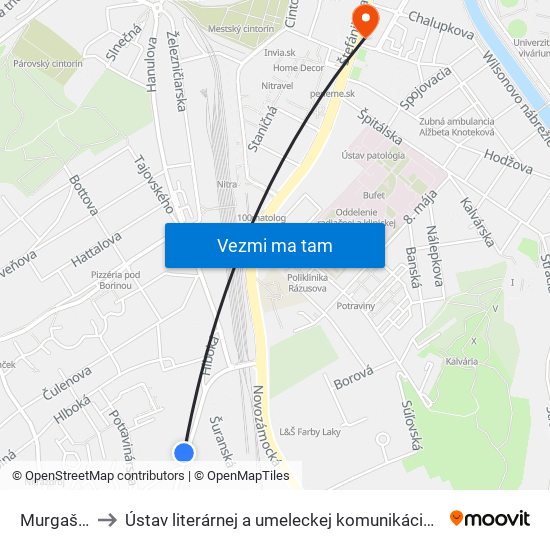 Murgašova to Ústav literárnej a umeleckej komunikácie UKF Nitra map