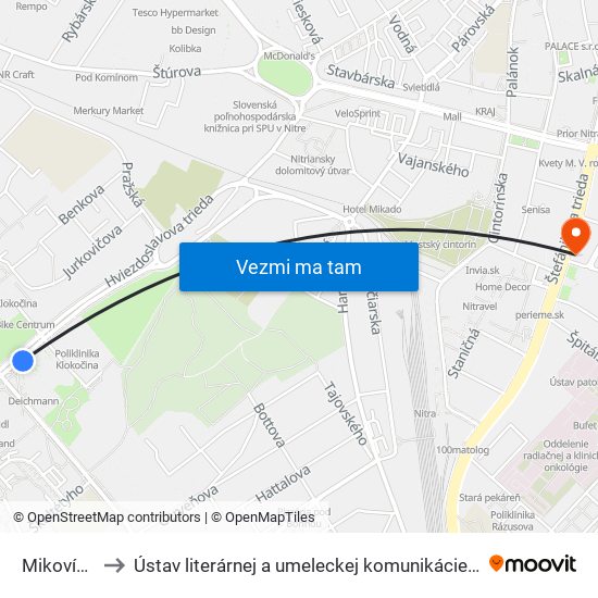 Mikovíniho to Ústav literárnej a umeleckej komunikácie UKF Nitra map