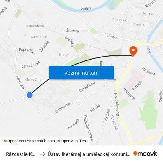 Rázcestie Kmeťova to Ústav literárnej a umeleckej komunikácie UKF Nitra map