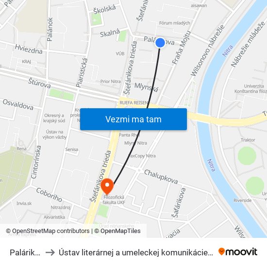 Palárikova to Ústav literárnej a umeleckej komunikácie UKF Nitra map