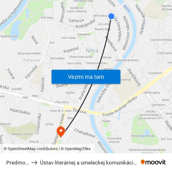 Predmostie to Ústav literárnej a umeleckej komunikácie UKF Nitra map