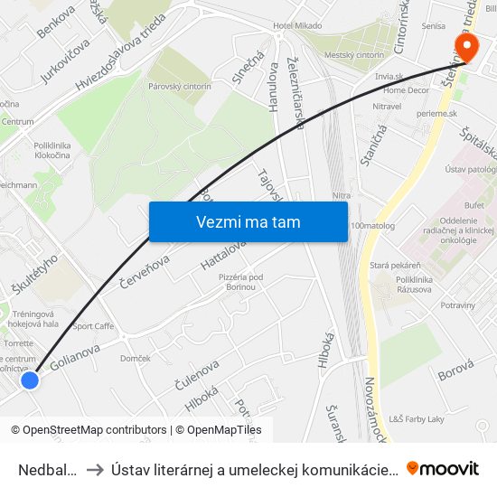 Nedbalova to Ústav literárnej a umeleckej komunikácie UKF Nitra map