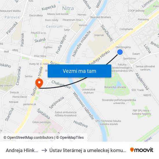 Andreja Hlinku Centro to Ústav literárnej a umeleckej komunikácie UKF Nitra map
