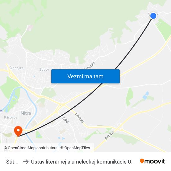 Štitáre to Ústav literárnej a umeleckej komunikácie UKF Nitra map