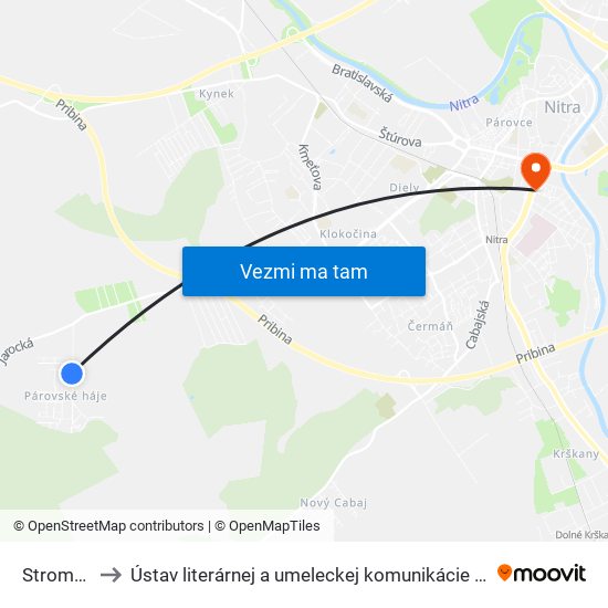 Stromová to Ústav literárnej a umeleckej komunikácie UKF Nitra map