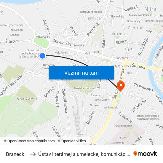 Braneckého to Ústav literárnej a umeleckej komunikácie UKF Nitra map