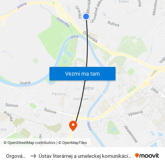 Orgovánová to Ústav literárnej a umeleckej komunikácie UKF Nitra map