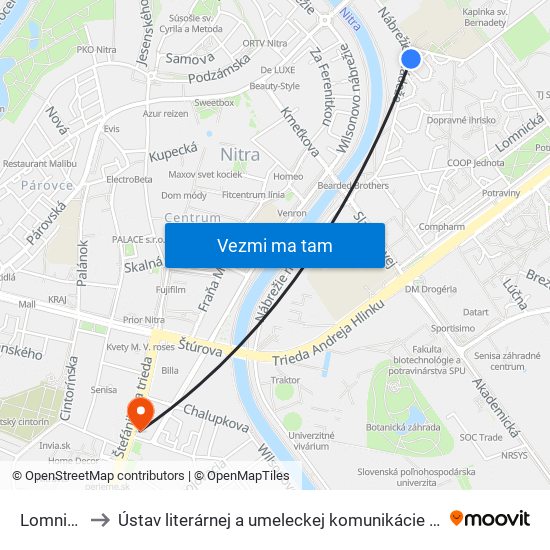 Lomnická to Ústav literárnej a umeleckej komunikácie UKF Nitra map