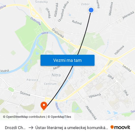 Drozdí Chodník to Ústav literárnej a umeleckej komunikácie UKF Nitra map
