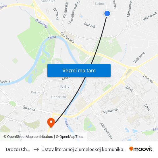 Drozdí Chodník to Ústav literárnej a umeleckej komunikácie UKF Nitra map