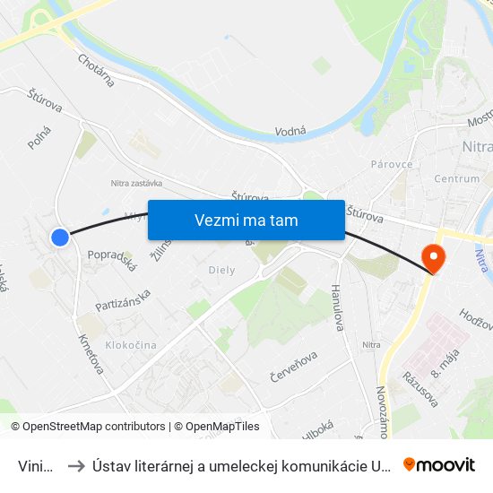 Viničky to Ústav literárnej a umeleckej komunikácie UKF Nitra map