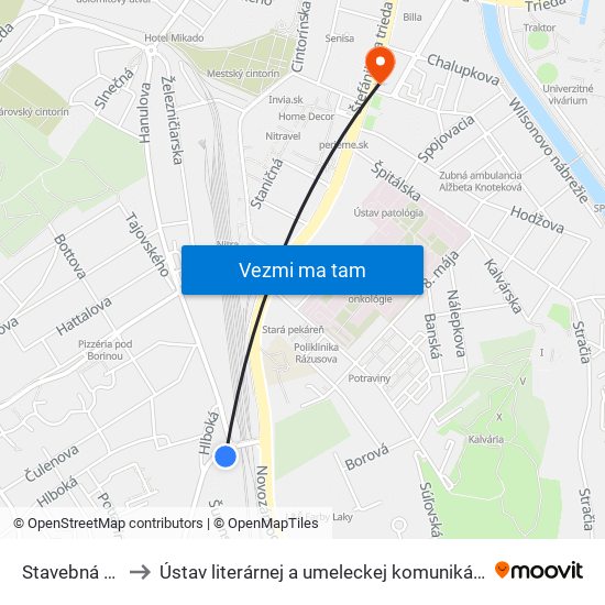 Stavebná Škola to Ústav literárnej a umeleckej komunikácie UKF Nitra map