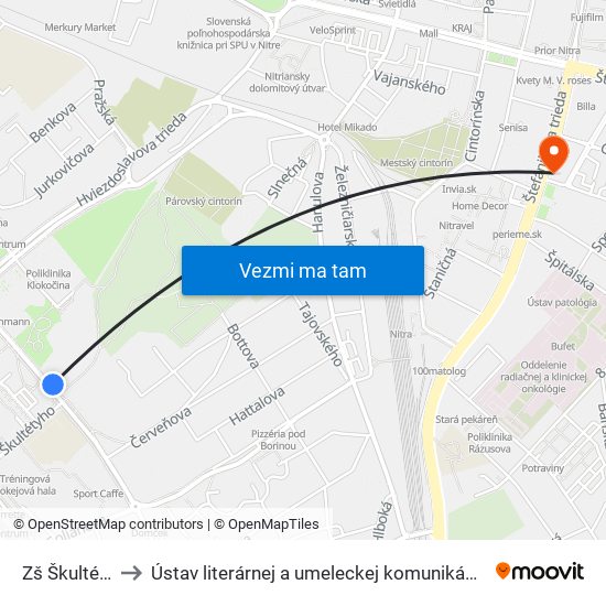 Zš Škultétyho to Ústav literárnej a umeleckej komunikácie UKF Nitra map