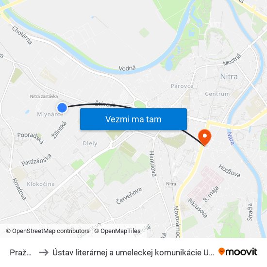 Pražská to Ústav literárnej a umeleckej komunikácie UKF Nitra map