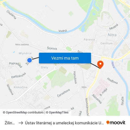 Žilinská to Ústav literárnej a umeleckej komunikácie UKF Nitra map