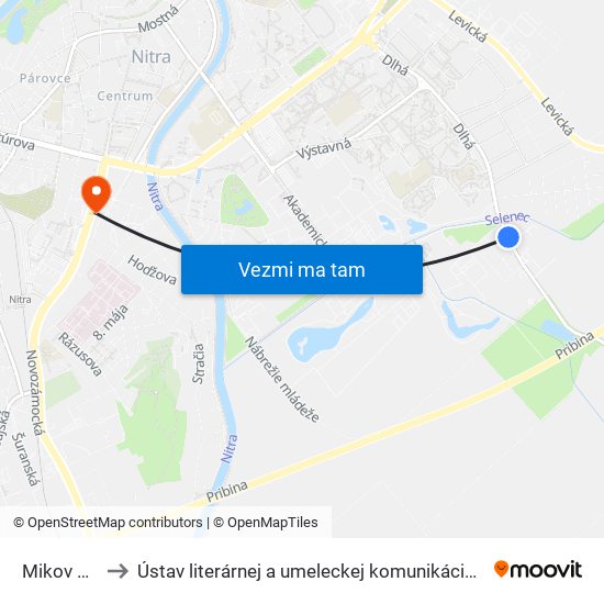 Mikov Dvor to Ústav literárnej a umeleckej komunikácie UKF Nitra map