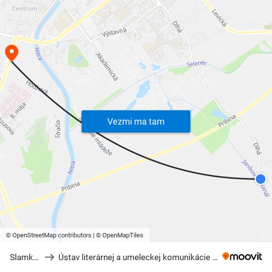 Slamkova to Ústav literárnej a umeleckej komunikácie UKF Nitra map