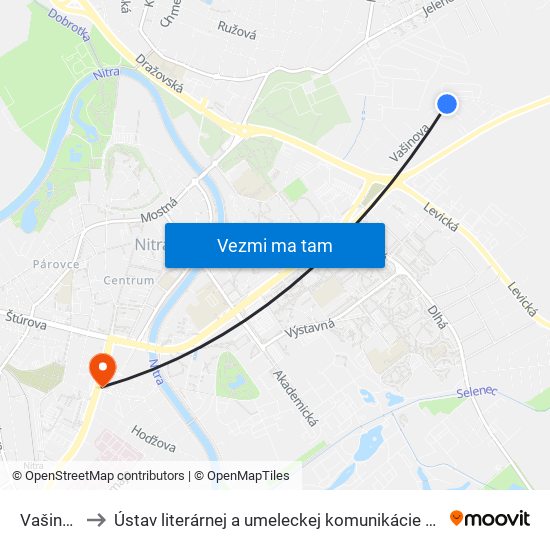 Vašinova to Ústav literárnej a umeleckej komunikácie UKF Nitra map