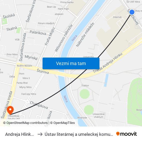 Andreja Hlinku, Centro to Ústav literárnej a umeleckej komunikácie UKF Nitra map