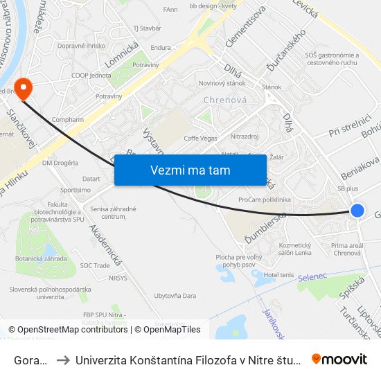 Gorazdova to Univerzita Konštantína Filozofa v Nitre študentský domov UKF Nitra map