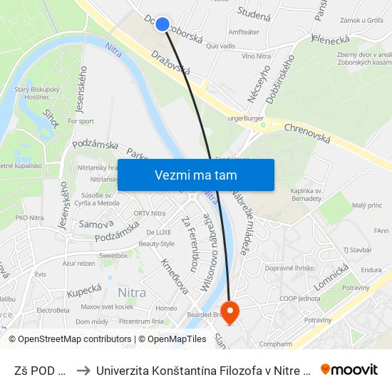 Zš POD Zoborom to Univerzita Konštantína Filozofa v Nitre študentský domov UKF Nitra map