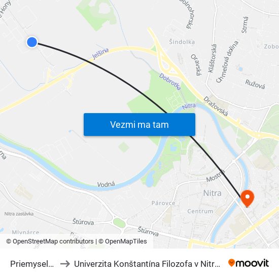 Priemyselný Park VII to Univerzita Konštantína Filozofa v Nitre študentský domov UKF Nitra map