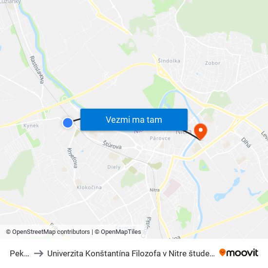 Pekárne to Univerzita Konštantína Filozofa v Nitre študentský domov UKF Nitra map